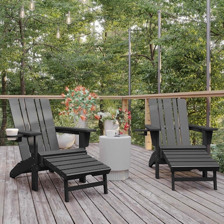 Flash Furniture Gray Adirondack Chairs with Ottoman-Cupholder, 2PK 2-LE-HMP-1045-110-GY-GG